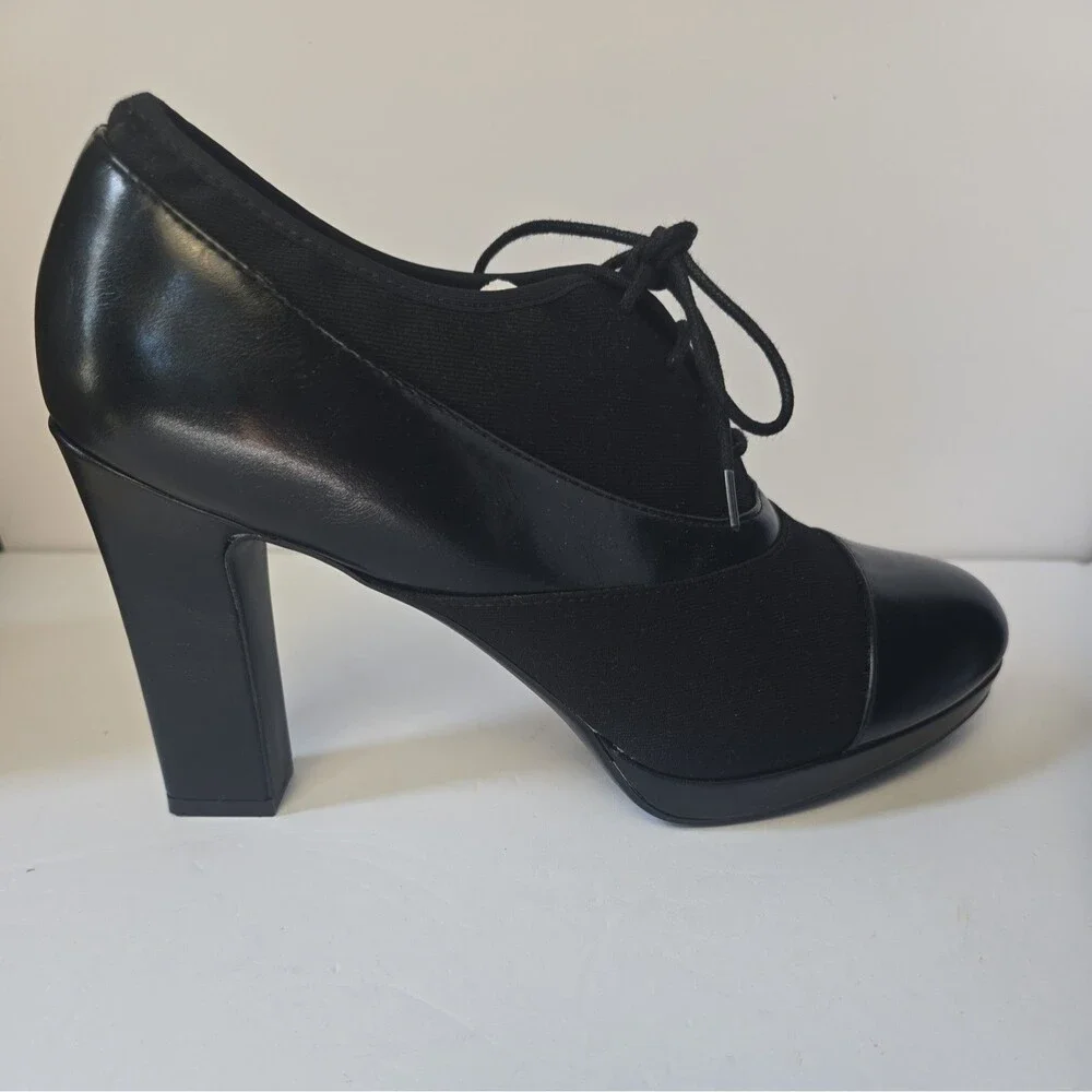Impo Memory Foam Black Lace Up Side Zip Block Heel Oxford Shoe Size 10 M.
